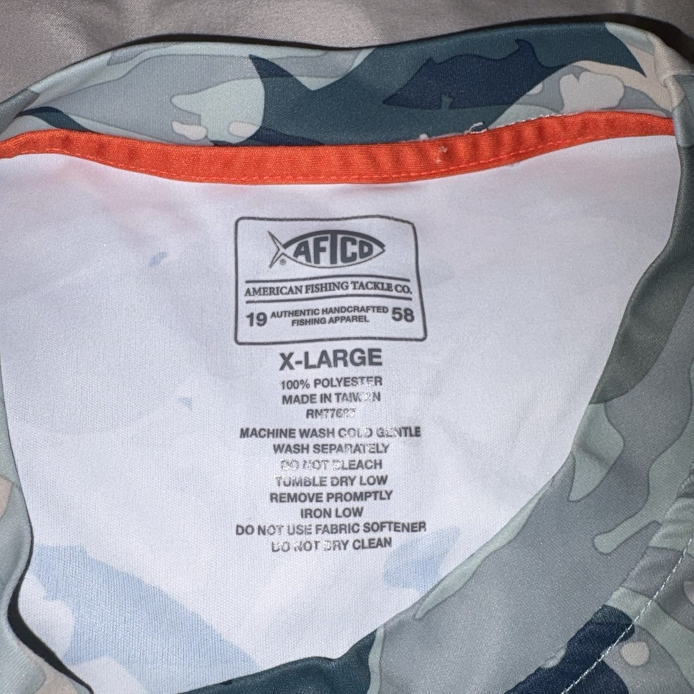 AFTCO Fishing Shirt Mens XL Blue Camo Marlin‎ AFTECH Performance Long Sleeve - Picture 3 of 8